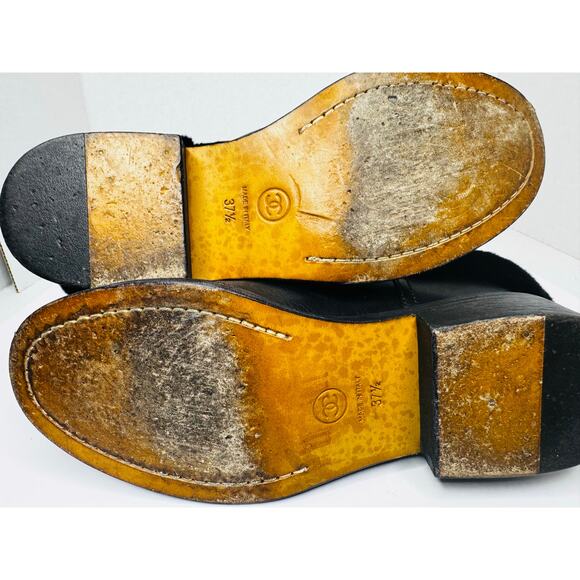 CHANEL Black Fur Calfskin Fold-Over Short Boots EU 37.5 CC Logo Ankle Booties - Picture 6 of 10